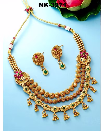 Regal Kundan-Studded Handpainted Gold-Plated Necklace &amp; Earrings Set-LOX3971