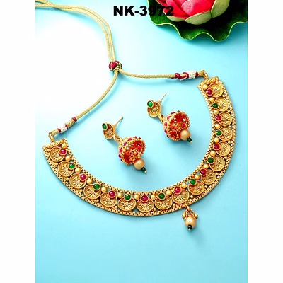 ynf regal kundan-studded handpainted gold-plated necklace & earrings set