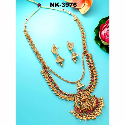 ynf golden temple style embossed necklace set with kundan and beads