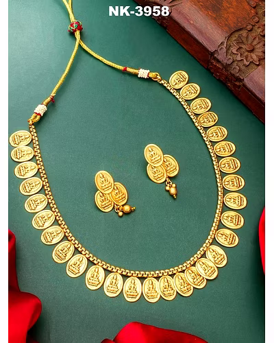Kasu Mala Micro Plated Necklace Set with Matching Earrings (No Stone)-LOX3958