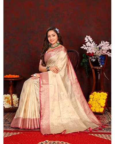 Soft Katan Silk Saree with Exquisite Zari Weaving, Resplendent Pallu, and Silk Weaving Blouse Piece-Beige-2