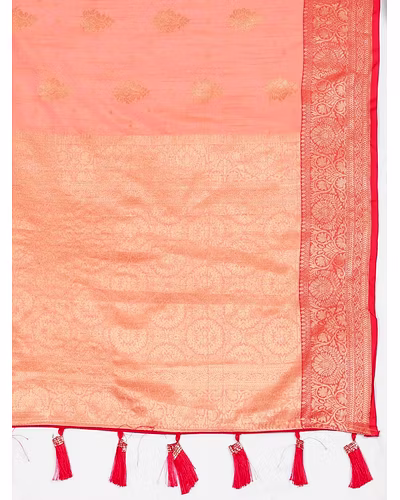 Soft Katan Silk Saree with Exquisite Zari Weaving, Resplendent Pallu, and Silk Weaving Blouse Piece-Peach-3