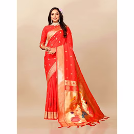 ynf paithani silk saree with meenakari pallu with blouse piecs
