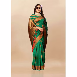 ynf soft silk saree with copper zari design, rich pallu & border, includes blouse piece