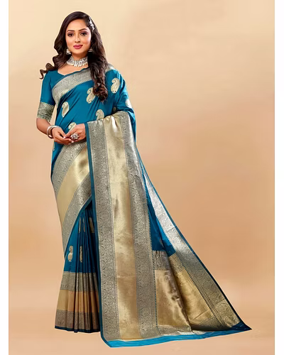 Soft Silk Saree with Rich Zari Weaving Pallu and Border, Silk Weaving Blouse Piece-RMNX-246-Rama