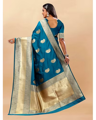 Soft Silk Saree with Rich Zari Weaving Pallu and Border, Silk Weaving Blouse Piece-Rama-4
