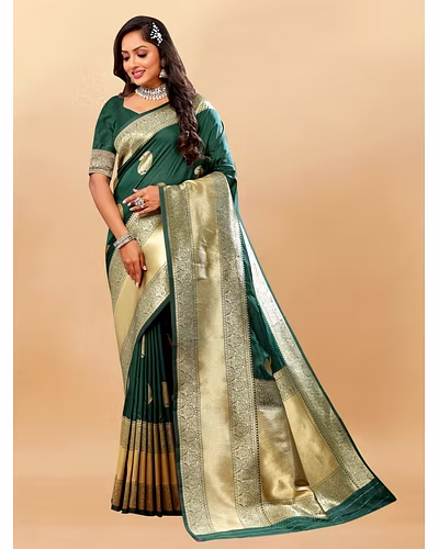 Soft Silk Saree with Rich Zari Weaving Pallu and Border, Silk Weaving Blouse Piece-RMNX-246-Green