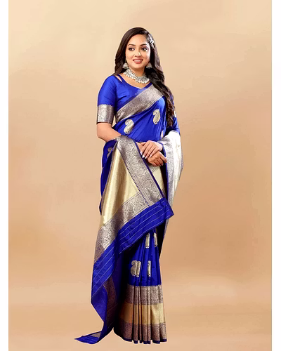 Soft Silk Saree with Rich Zari Weaving Pallu and Border, Silk Weaving Blouse Piece-RMNX-246-Blue
