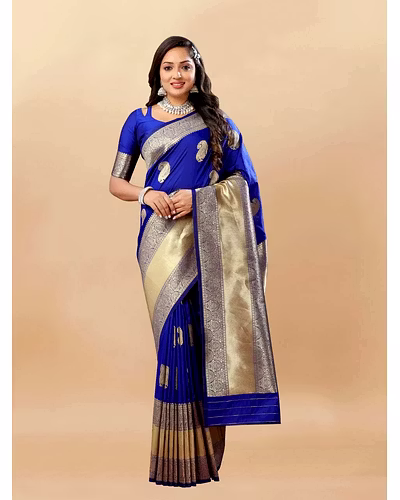 Soft Silk Saree with Rich Zari Weaving Pallu and Border, Silk Weaving Blouse Piece-Blue-2