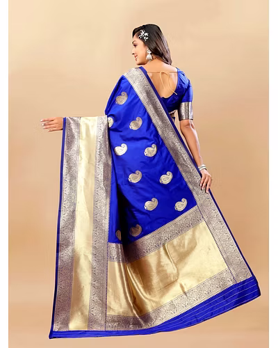 Soft Silk Saree with Rich Zari Weaving Pallu and Border, Silk Weaving Blouse Piece-Blue-3