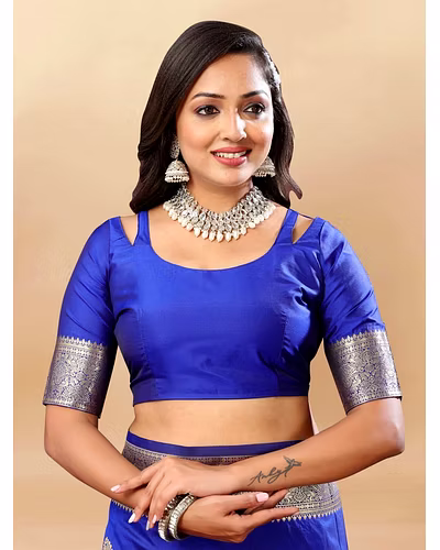 Soft Silk Saree with Rich Zari Weaving Pallu and Border, Silk Weaving Blouse Piece-Blue-4