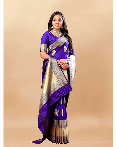 Soft Silk Saree with Rich Zari Weaving Pallu and Border, Silk Weaving Blouse Piece-RMNX-246-Purple