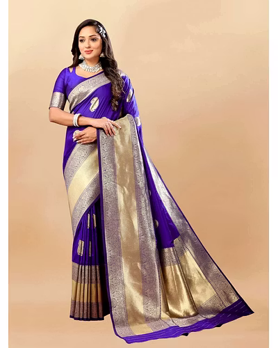Soft Silk Saree with Rich Zari Weaving Pallu and Border, Silk Weaving Blouse Piece-Purple-1