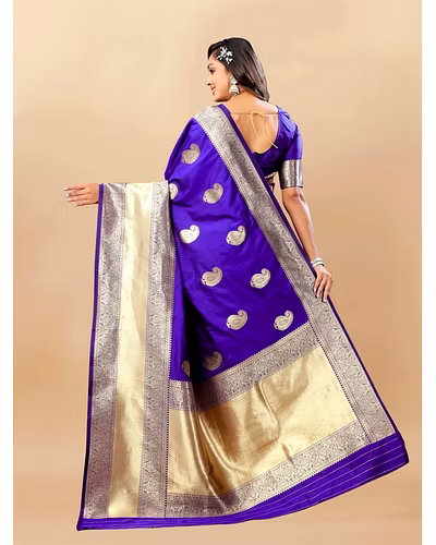 Soft Silk Saree with Rich Zari Weaving Pallu and Border, Silk Weaving Blouse Piece-Purple-2