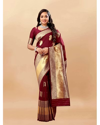 Soft Silk Saree with Rich Zari Weaving Pallu and Border, Silk Weaving Blouse Piece-RMNX-246-Brown