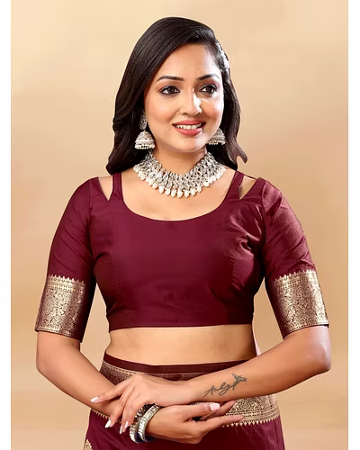 Soft Silk Saree with Rich Zari Weaving Pallu and Border, Silk Weaving Blouse Piece-Brown-3