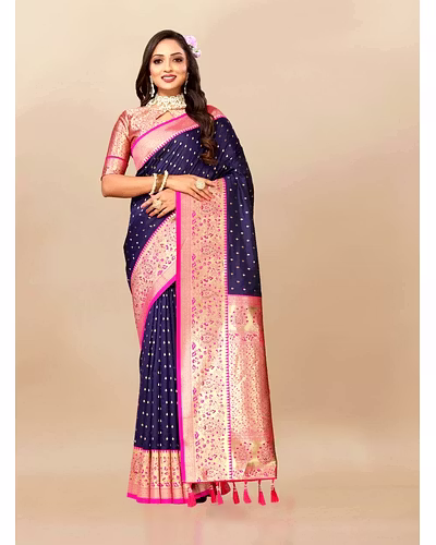 Soft Silk Saree with Zari Weaving Design &amp; Rich Zari Pallu-RMNX-266-NavyBlue
