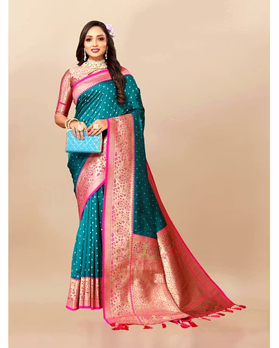 Soft Silk Saree with Zari Weaving Design &amp; Rich Zari Pallu-RMNX-266-Firozi