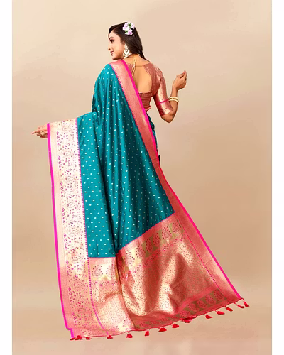 Soft Silk Saree with Zari Weaving Design &amp; Rich Zari Pallu-Firozi-4