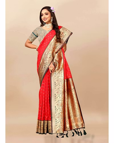 Soft Silk Saree with Zari Weaving Design &amp; Rich Zari Pallu-RMNX-266-Red
