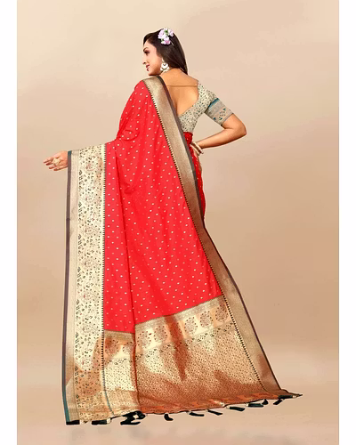 Soft Silk Saree with Zari Weaving Design &amp; Rich Zari Pallu-Red-4