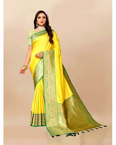 Soft Silk Saree with Zari Weaving Design &amp; Rich Zari Pallu-RMNX-266-LemonYellow