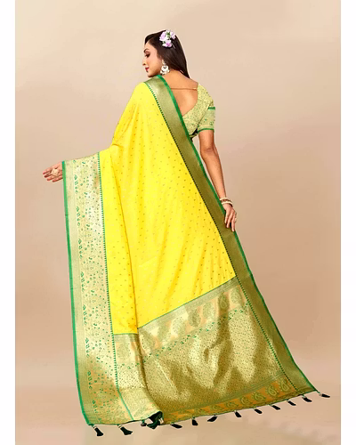 Soft Silk Saree with Zari Weaving Design &amp; Rich Zari Pallu-Lemon Yellow-4