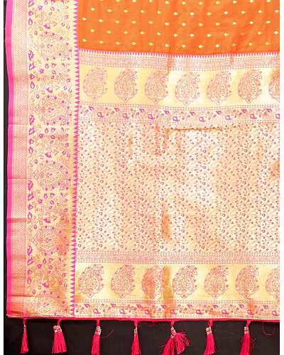 Soft Silk Saree with Zari Weaving Design &amp; Rich Zari Pallu-Orange-4
