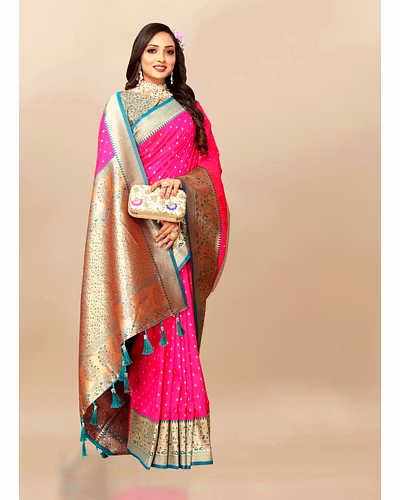 Soft Silk Saree with Zari Weaving Design &amp; Rich Zari Pallu-Pink-1