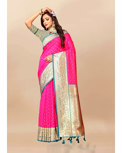 Soft Silk Saree with Zari Weaving Design &amp; Rich Zari Pallu-Pink-2
