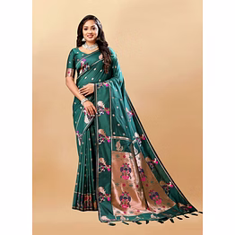 ynf soft pethani silk saree with gold zari motifs, rich pallu & meenakari border