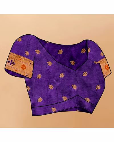 Soft Pethani Silk Saree with Gold Zari Motifs, Rich Pallu &amp; Meenakari Border-Purple-5