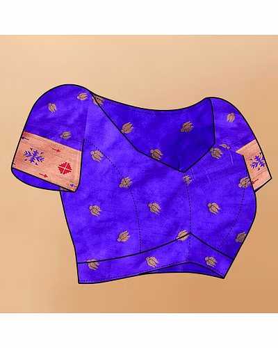 Soft Pethani Silk Saree with Gold Zari Motifs, Rich Pallu &amp; Meenakari Border-Blue-4