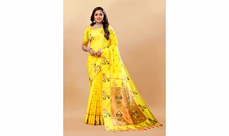 Soft Pethani Silk Saree with Gold Zari Motifs, Rich Pallu & Meenakari Border