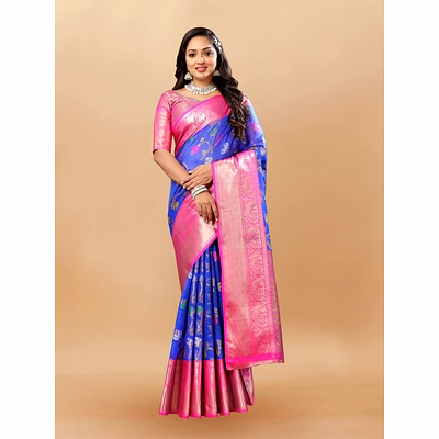 ynf soft cotton saree with meenakari, rich zari pallu, contrast border, silk weaving blouse