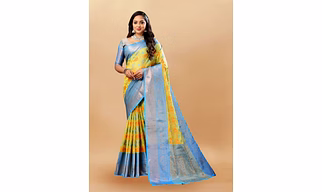 Soft Cotton Saree with Meenakari, Rich Zari Pallu, Contrast Border, Silk Weaving Blouse