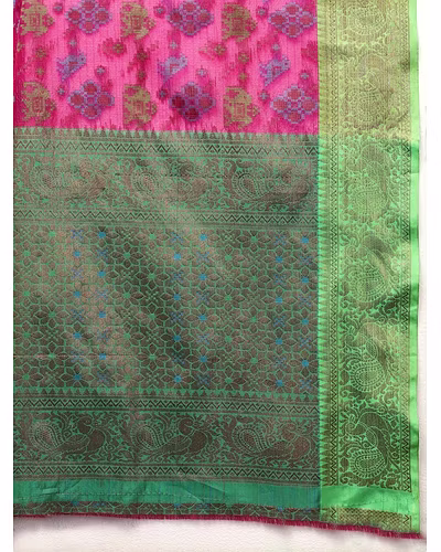 Soft Cotton Saree with Meenakari, Rich Zari Pallu, Contrast Border, Silk Weaving Blouse-Pink-5