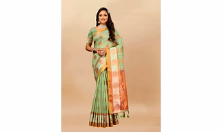 Soft Cotton Saree with Rich Zari Weaving Pallu, Contrast Border, and Silk Blouse Piece