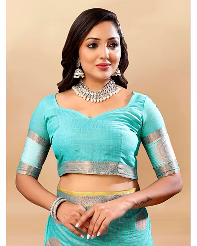 Soft Cotton Saree with Rich Zari Weaving Pallu, Contrast Border, and Silk Blouse Piece-Rama-5