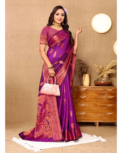 Soft Katan Silk Saree with Copper Zari Weaving Design and Rich Zari Pallu-RMNX-290-Wine