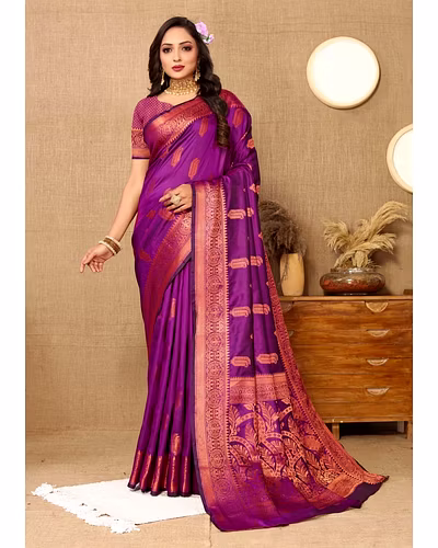 Soft Katan Silk Saree with Copper Zari Weaving Design and Rich Zari Pallu-Wine-1