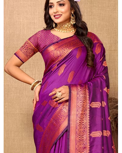 Soft Katan Silk Saree with Copper Zari Weaving Design and Rich Zari Pallu-Wine-2