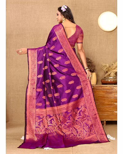 Soft Katan Silk Saree with Copper Zari Weaving Design and Rich Zari Pallu-Wine-3