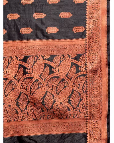 Soft Katan Silk Saree with Copper Zari Weaving Design and Rich Zari Pallu-Black-4