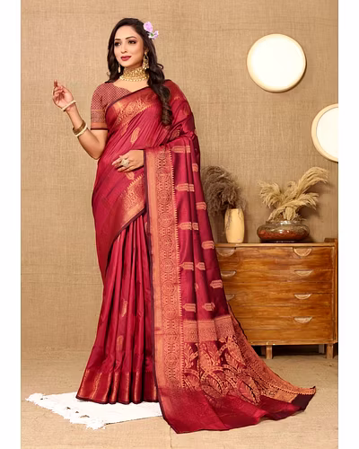 Soft Katan Silk Saree with Copper Zari Weaving Design and Rich Zari Pallu-RMNX-290-Red