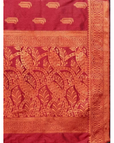Soft Katan Silk Saree with Copper Zari Weaving Design and Rich Zari Pallu-Red-3