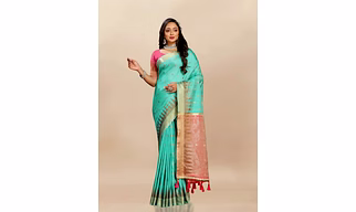 Soft Katan Silk Saree with Zari Weaving Design, Pallu, Border & Silk Blouse Piece