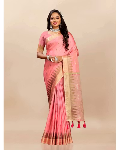 Soft Katan Silk Saree with Zari Weaving Design, Pallu, Border &amp; Silk Blouse Piece-RMNX-294-Pink