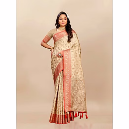ynf soft katan silk saree with rich zari weaving design, border, and tassels, silk blouse included