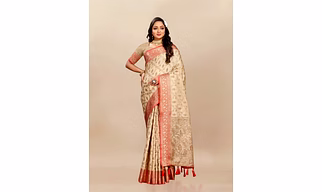 Soft Katan Silk Saree with Rich Zari Weaving Design, Border, and Tassels, Silk Blouse Included